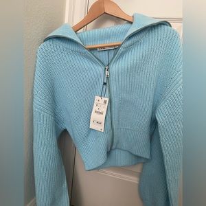 Zara blue sweater zip cardigan